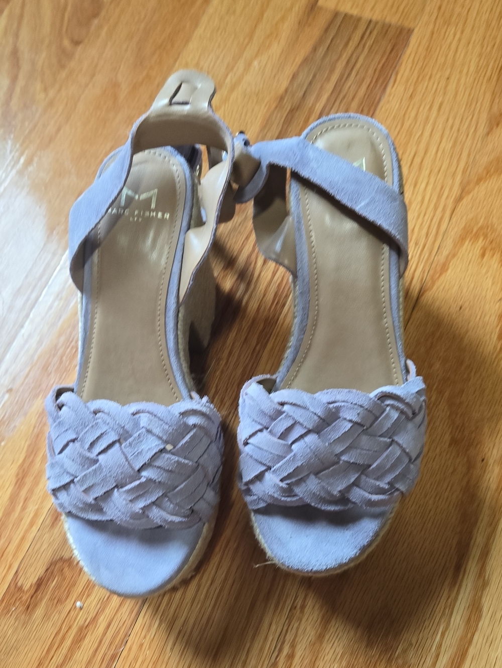 Marc Fisher Light Lavender Braided Suede Block Heel Sandals